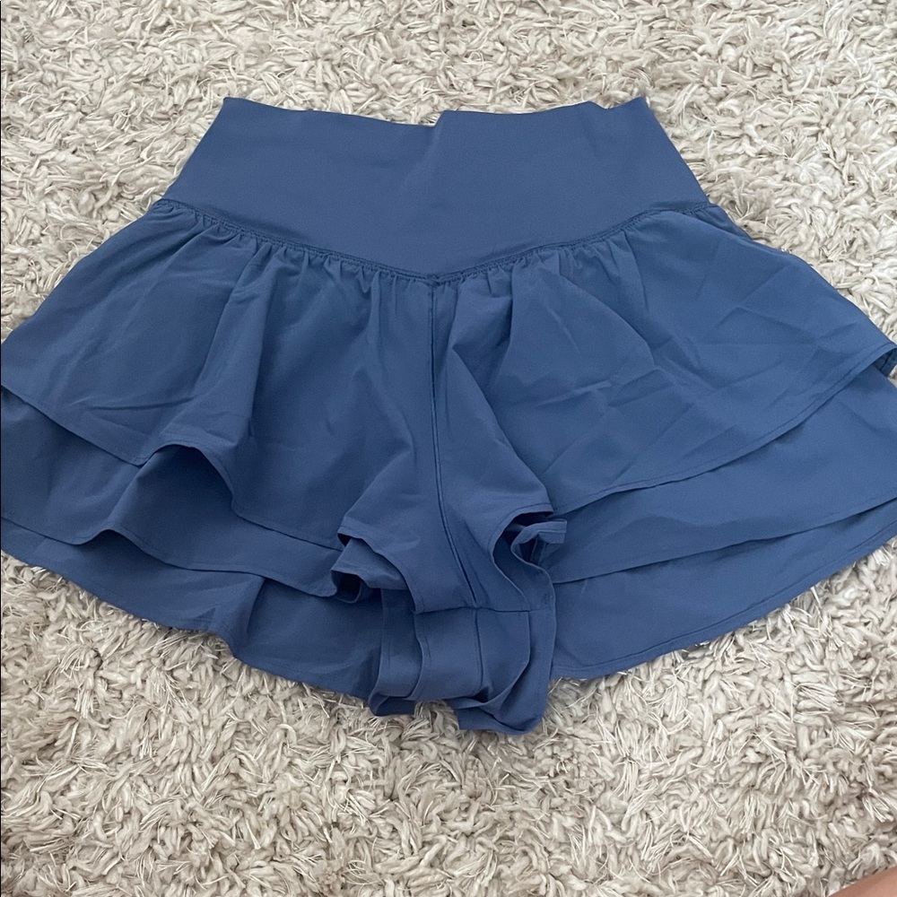 aerie High Waist Layered Ruffle Shorts in Slate Blue